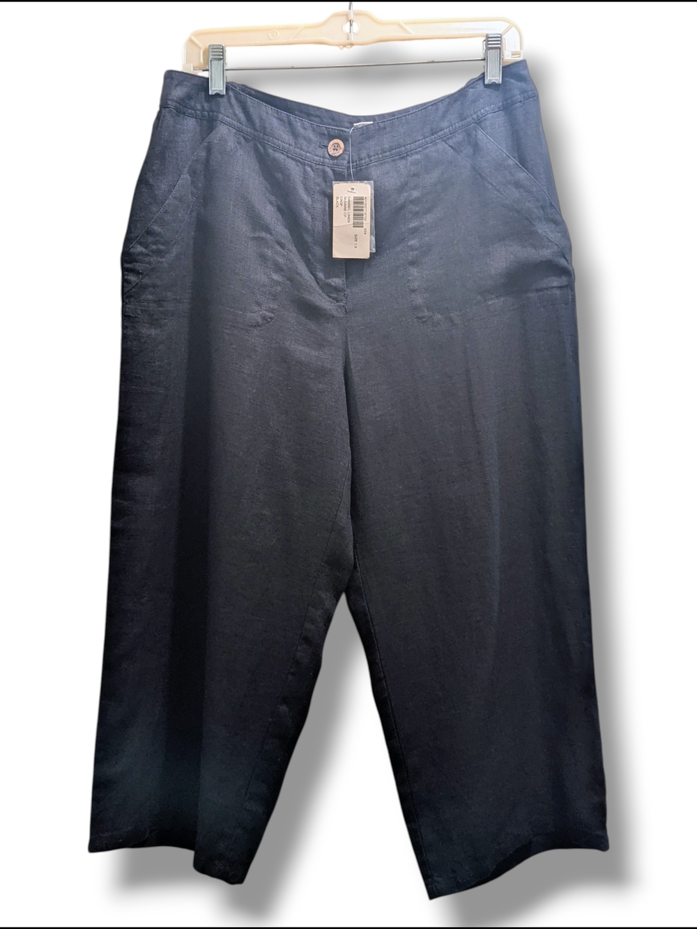 Chico's Sanibel Linen Nuvarie Crop Black Trouser Pants Lightweight- 1.5(M/10)